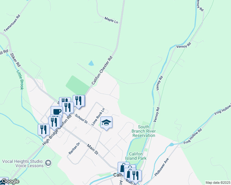 map of restaurants, bars, coffee shops, grocery stores, and more near 12 Glenside Trail in Califon