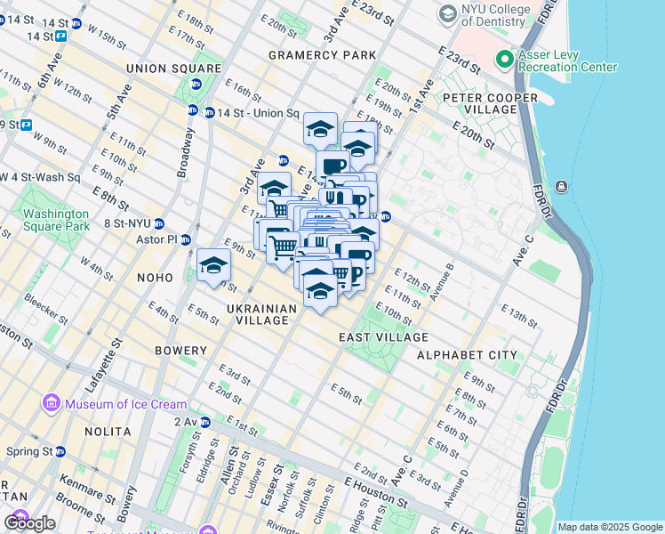 map of restaurants, bars, coffee shops, grocery stores, and more near in New York