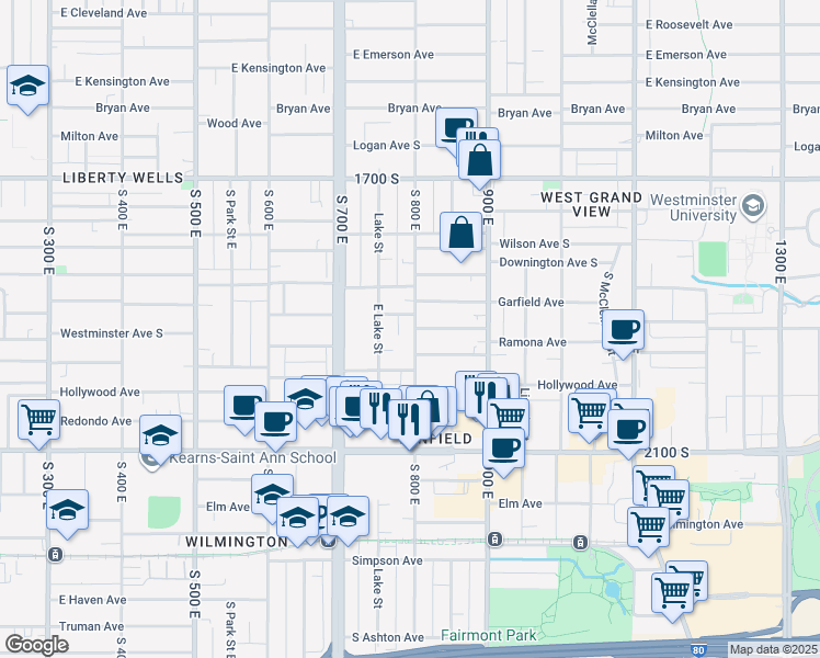 map of restaurants, bars, coffee shops, grocery stores, and more near 1888 South 800 East in Salt Lake City