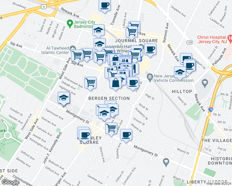 map of restaurants, bars, coffee shops, grocery stores, and more near 872 Bergen Avenue in Jersey City