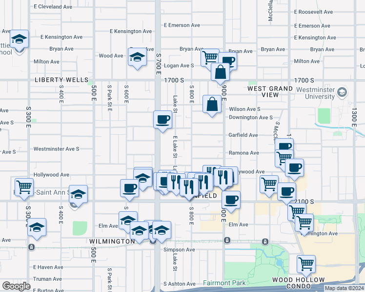 map of restaurants, bars, coffee shops, grocery stores, and more near 780 East Garfield Avenue in Salt Lake City