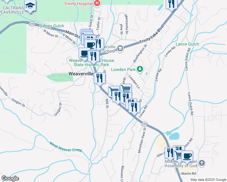 map of restaurants, bars, coffee shops, grocery stores, and more near 128 Brannen Street in Weaverville