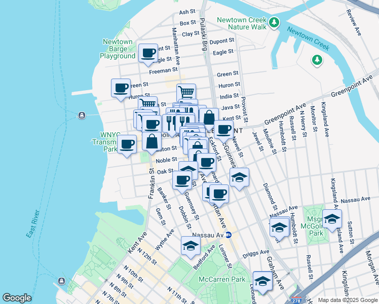 map of restaurants, bars, coffee shops, grocery stores, and more near in Brooklyn