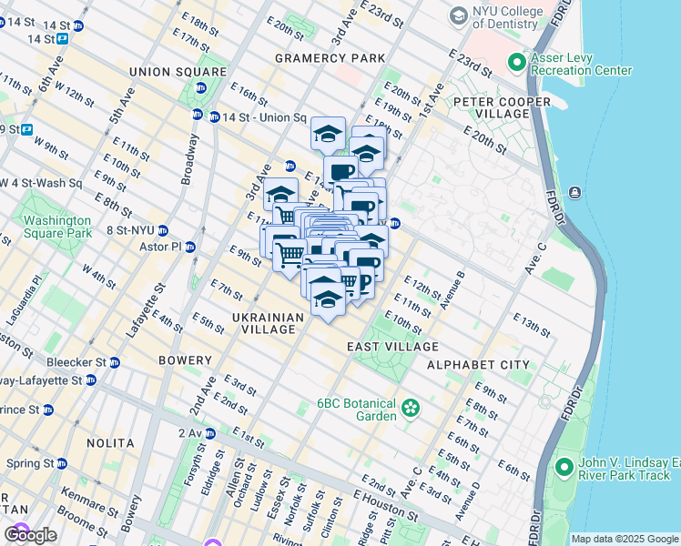 map of restaurants, bars, coffee shops, grocery stores, and more near in New York