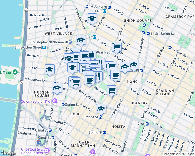 map of restaurants, bars, coffee shops, grocery stores, and more near in New York