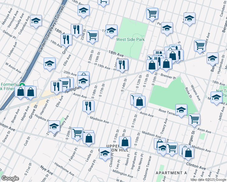 map of restaurants, bars, coffee shops, grocery stores, and more near 716 South 15th Street in Newark