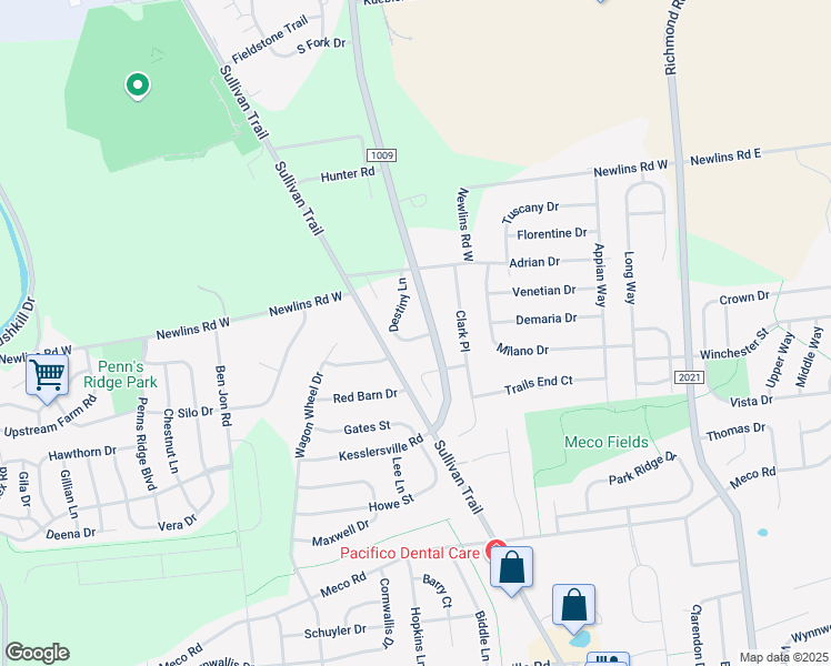 map of restaurants, bars, coffee shops, grocery stores, and more near 2755 Destiny Lane in Easton