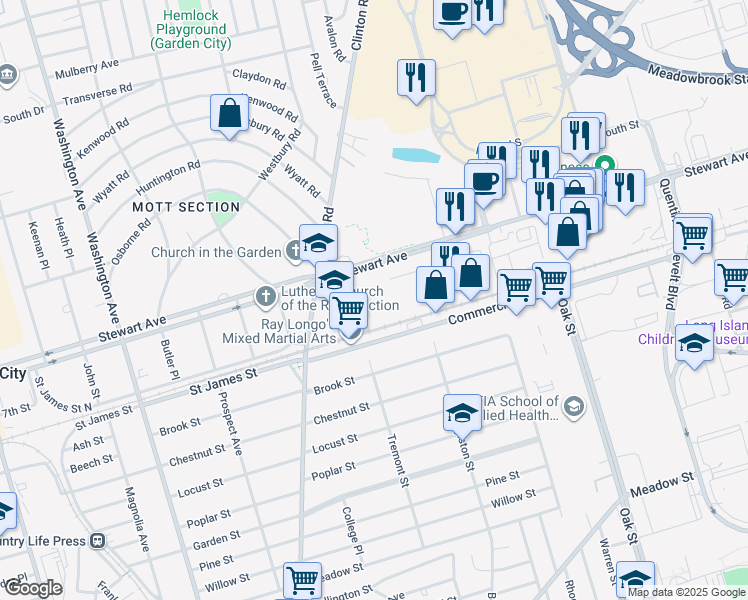 map of restaurants, bars, coffee shops, grocery stores, and more near in Garden City