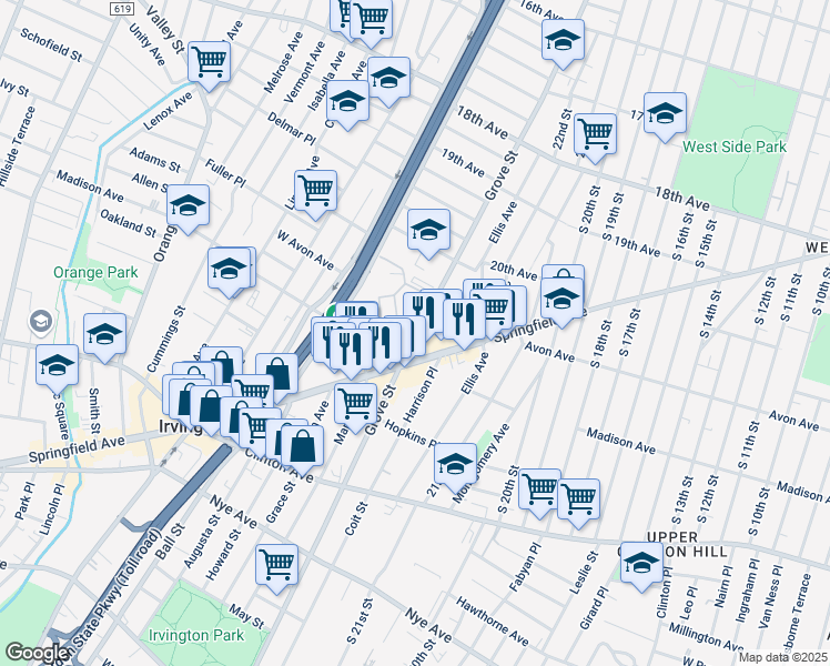 map of restaurants, bars, coffee shops, grocery stores, and more near 859 County Road 509 in Irvington