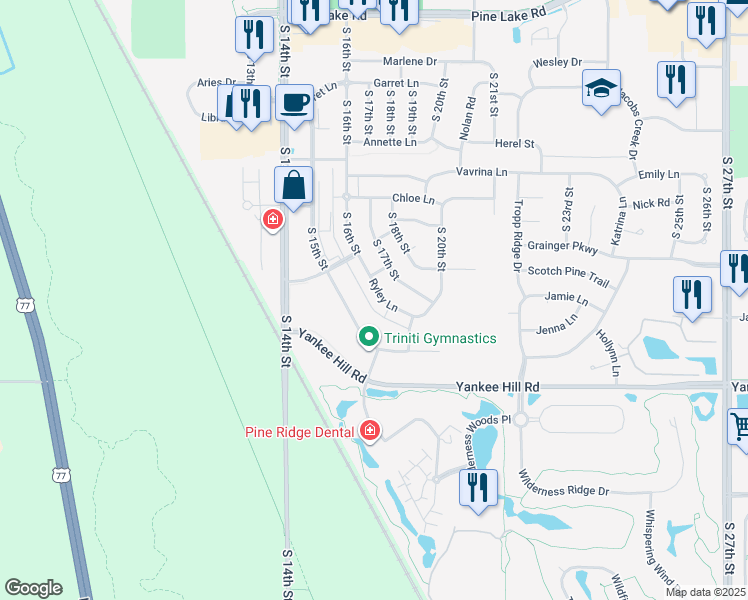 map of restaurants, bars, coffee shops, grocery stores, and more near 8268 Ryley Lane in Lincoln