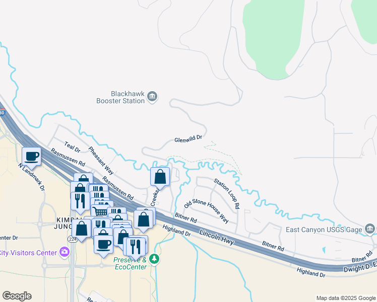 map of restaurants, bars, coffee shops, grocery stores, and more near 6598 Glenwild Dr in Park City