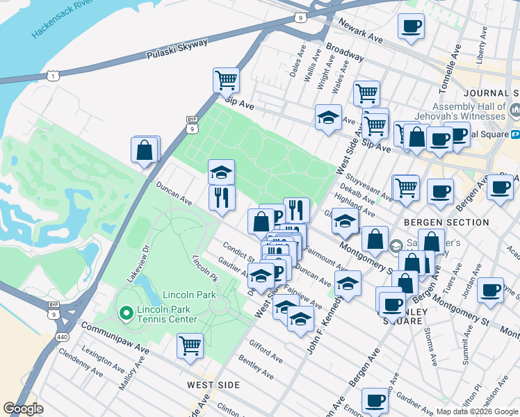 map of restaurants, bars, coffee shops, grocery stores, and more near 231 Nunda Avenue in Jersey City