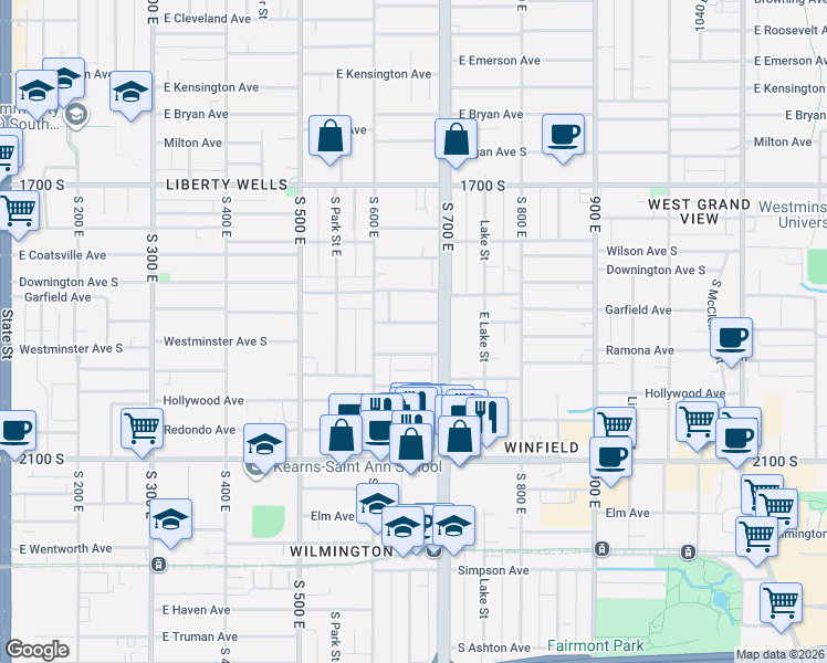 map of restaurants, bars, coffee shops, grocery stores, and more near 629 East Garfield Avenue in Salt Lake City