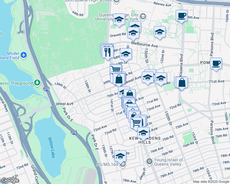 map of restaurants, bars, coffee shops, grocery stores, and more near in Queens
