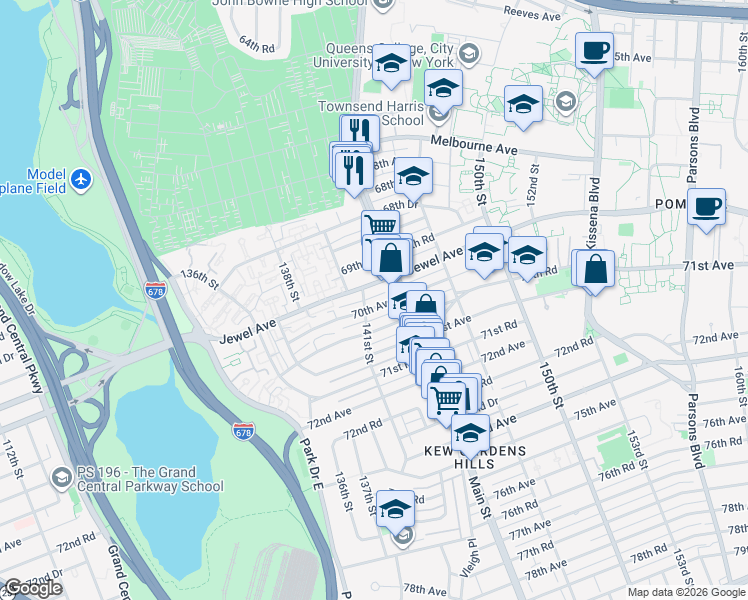 map of restaurants, bars, coffee shops, grocery stores, and more near in Queens