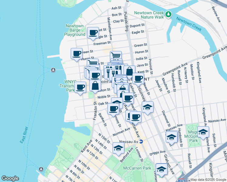 map of restaurants, bars, coffee shops, grocery stores, and more near in Brooklyn
