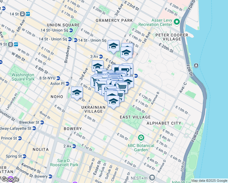 map of restaurants, bars, coffee shops, grocery stores, and more near in New York