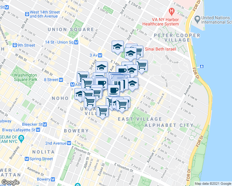map of restaurants, bars, coffee shops, grocery stores, and more near in New York