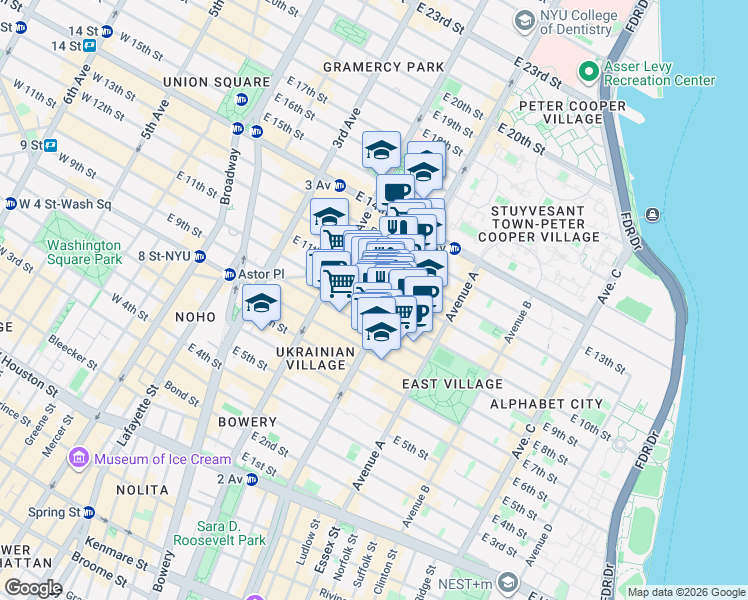 map of restaurants, bars, coffee shops, grocery stores, and more near in New York