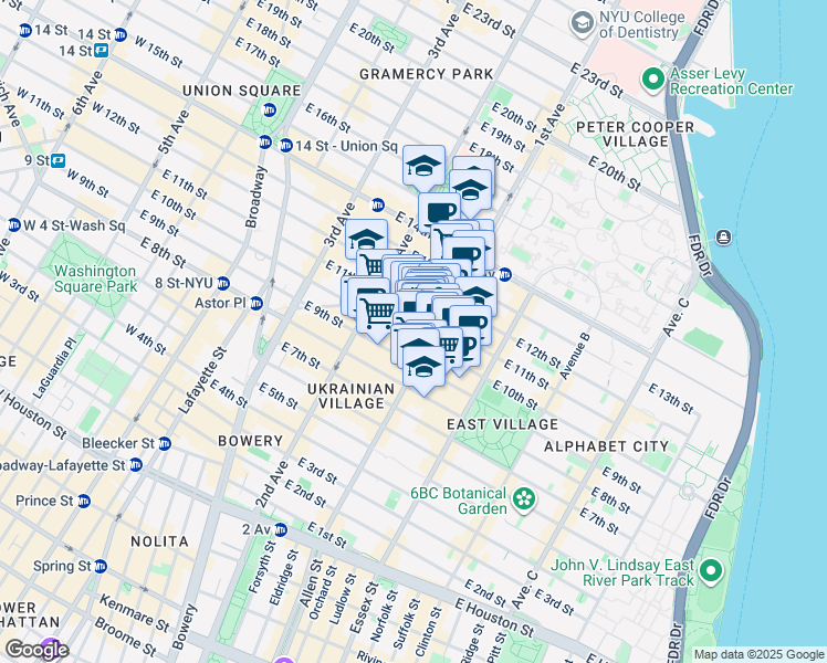 map of restaurants, bars, coffee shops, grocery stores, and more near in New York