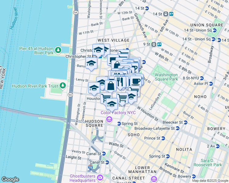 map of restaurants, bars, coffee shops, grocery stores, and more near in New York