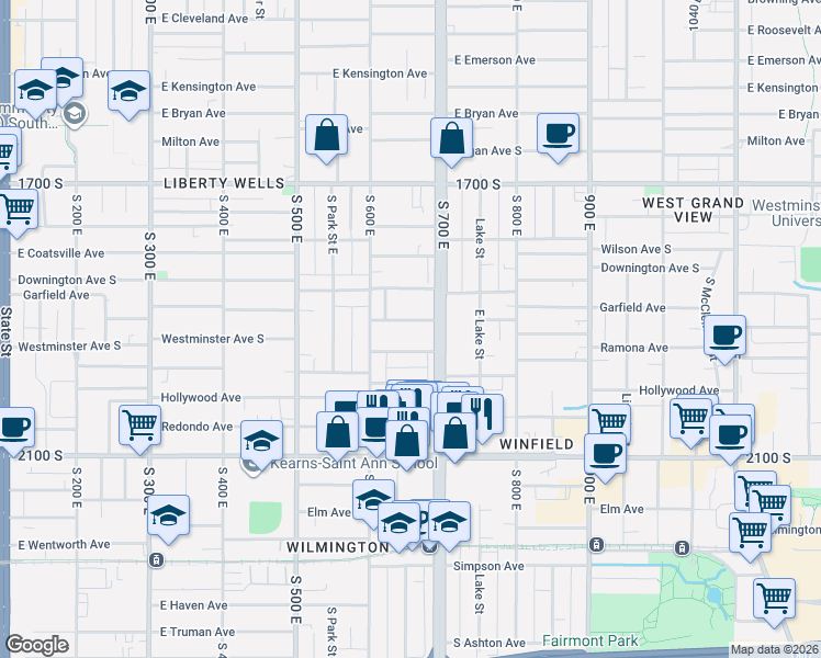 map of restaurants, bars, coffee shops, grocery stores, and more near 629 East Garfield Avenue in Salt Lake City