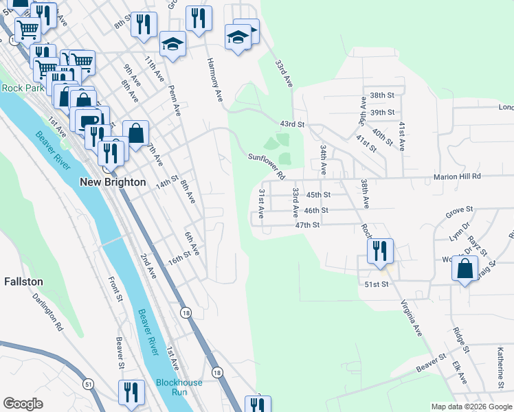 map of restaurants, bars, coffee shops, grocery stores, and more near 4504 31st Avenue in New Brighton