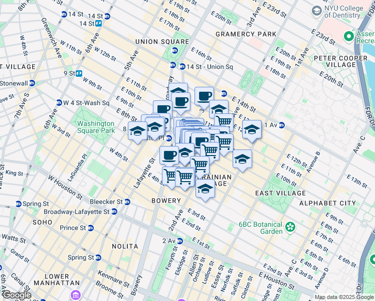 map of restaurants, bars, coffee shops, grocery stores, and more near in New York