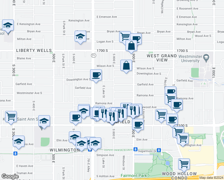 map of restaurants, bars, coffee shops, grocery stores, and more near 780 East Garfield Avenue in Salt Lake City
