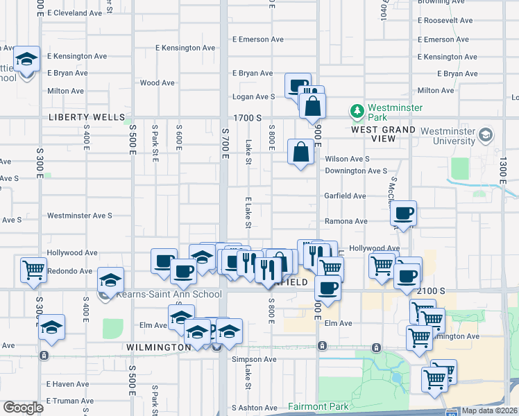 map of restaurants, bars, coffee shops, grocery stores, and more near 764 East Garfield Avenue in Salt Lake City