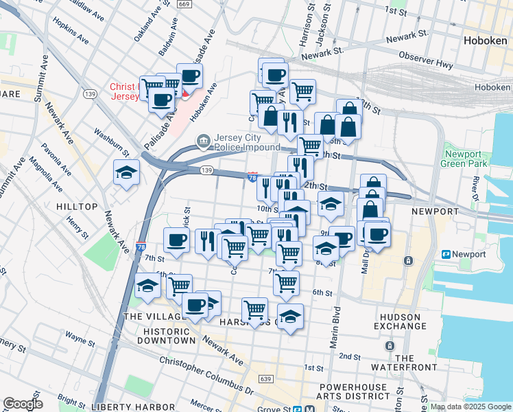 map of restaurants, bars, coffee shops, grocery stores, and more near 270 10th Street in Jersey City