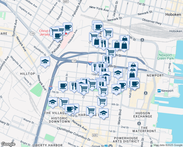 map of restaurants, bars, coffee shops, grocery stores, and more near 270 10th Street in Jersey City