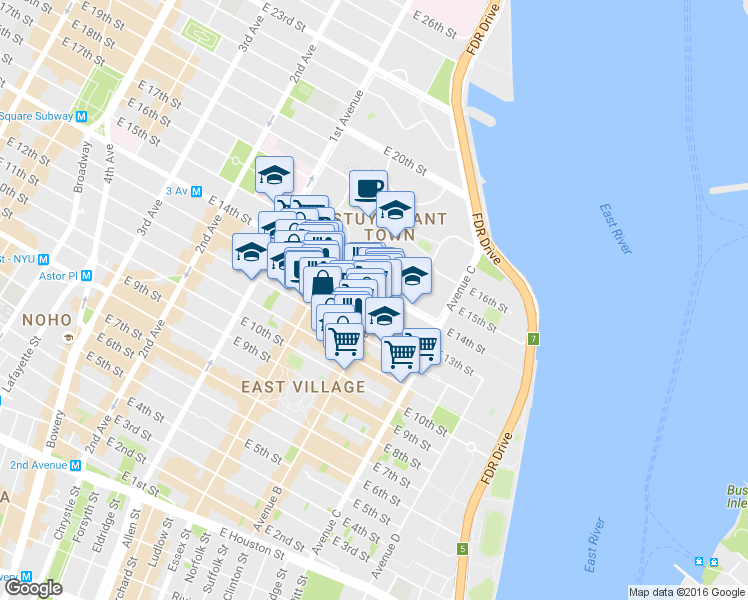 map of restaurants, bars, coffee shops, grocery stores, and more near in New York