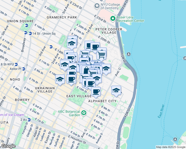map of restaurants, bars, coffee shops, grocery stores, and more near in New York