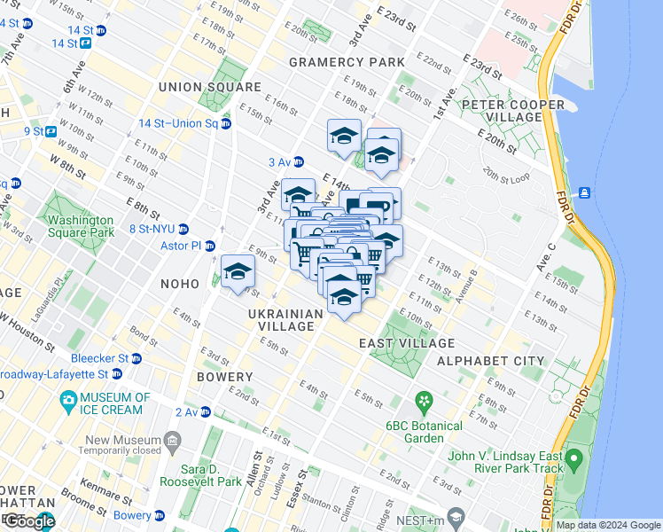 map of restaurants, bars, coffee shops, grocery stores, and more near in New York