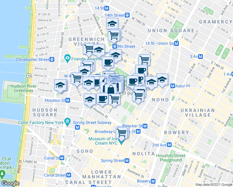 map of restaurants, bars, coffee shops, grocery stores, and more near in New York