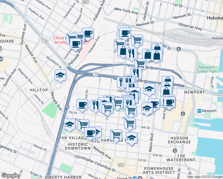 map of restaurants, bars, coffee shops, grocery stores, and more near 270 10th Street in Jersey City