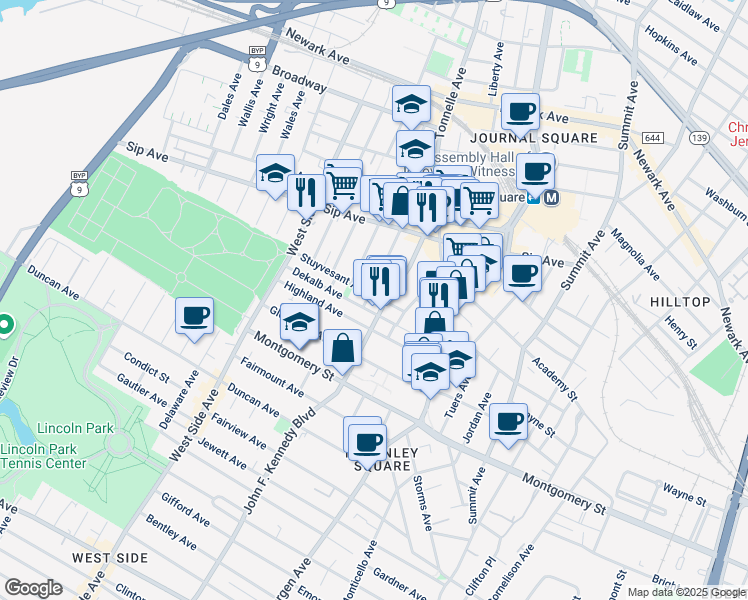 map of restaurants, bars, coffee shops, grocery stores, and more near 14 Garrison Avenue in Jersey City