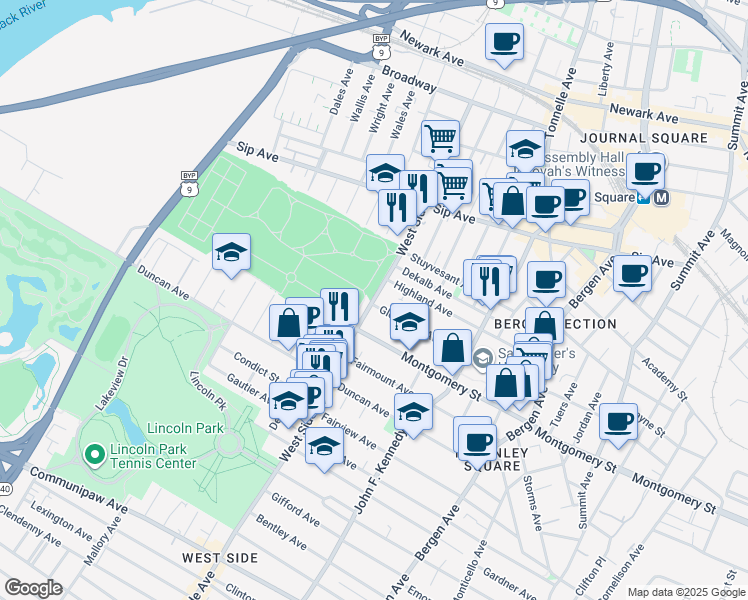 map of restaurants, bars, coffee shops, grocery stores, and more near 854 County Road 641 in Jersey City