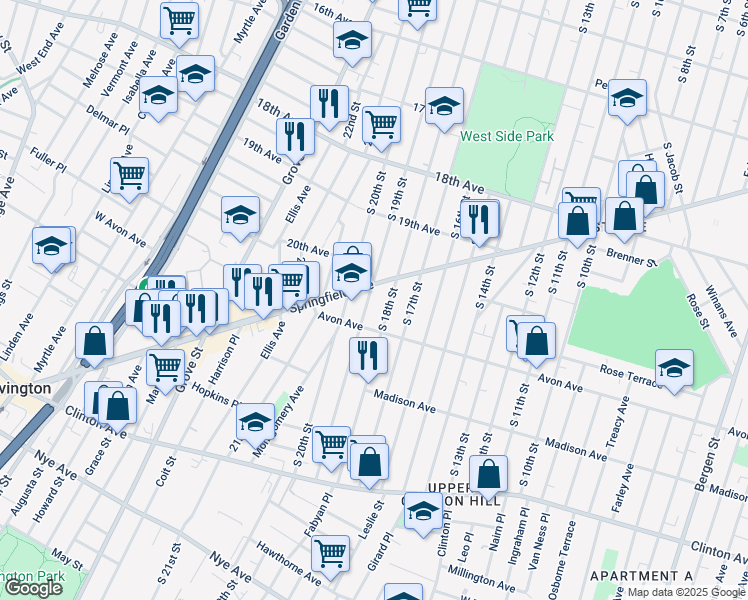 map of restaurants, bars, coffee shops, grocery stores, and more near in Newark