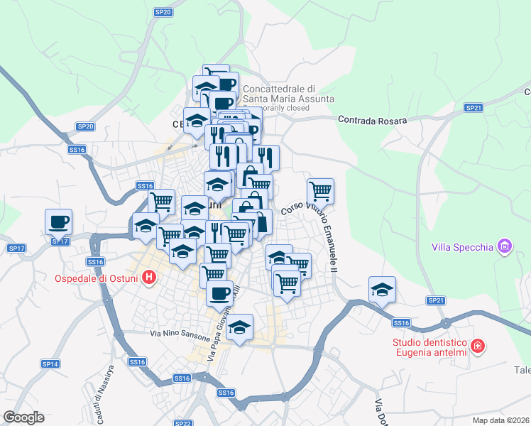 map of restaurants, bars, coffee shops, grocery stores, and more near 99-101 Corso Vittorio Emanuele II in Provincia di Brindisi