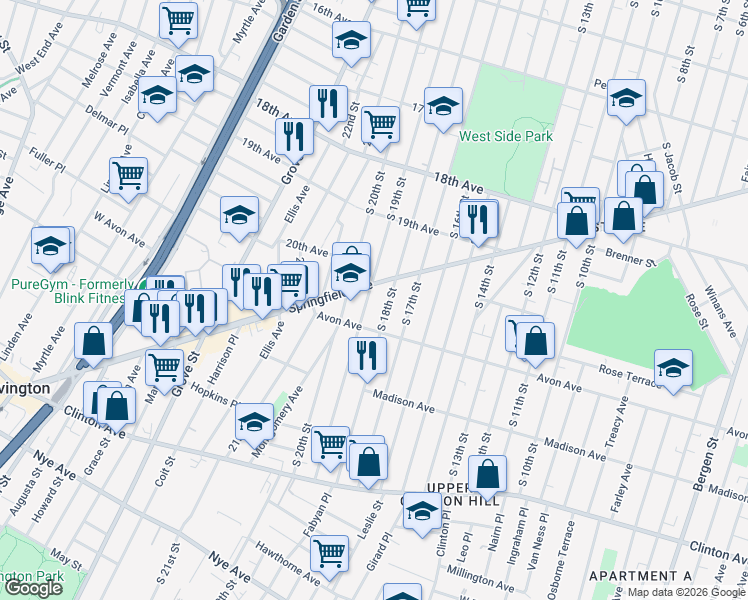 map of restaurants, bars, coffee shops, grocery stores, and more near in Newark