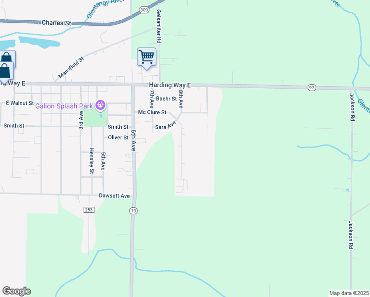 map of restaurants, bars, coffee shops, grocery stores, and more near 280 8th Avenue in Galion