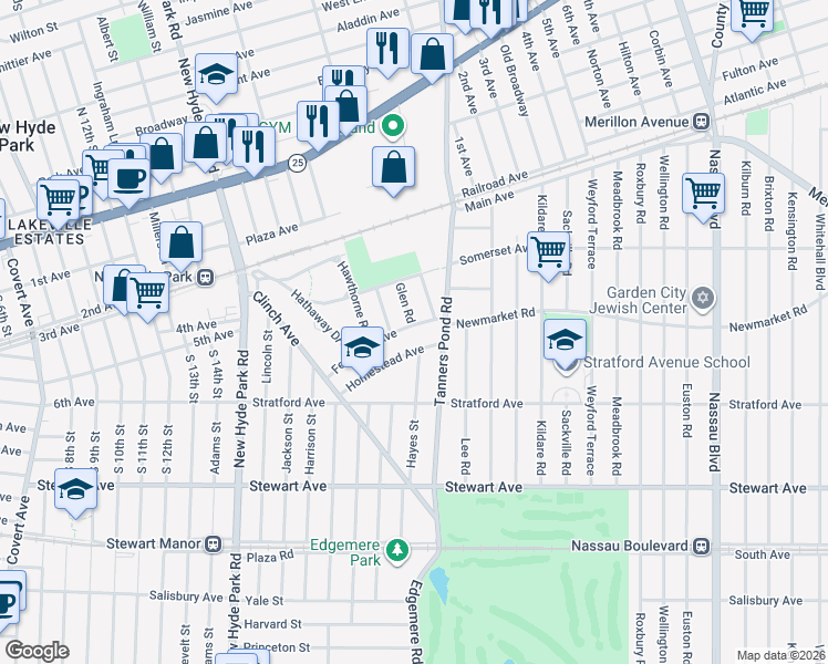 map of restaurants, bars, coffee shops, grocery stores, and more near 48 Fenimore Avenue in Garden City