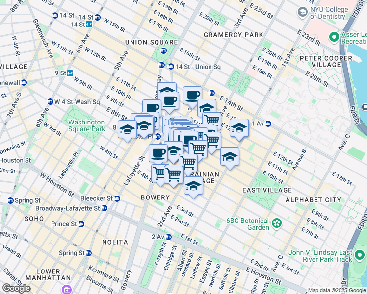 map of restaurants, bars, coffee shops, grocery stores, and more near 11 Saint Marks Place in New York