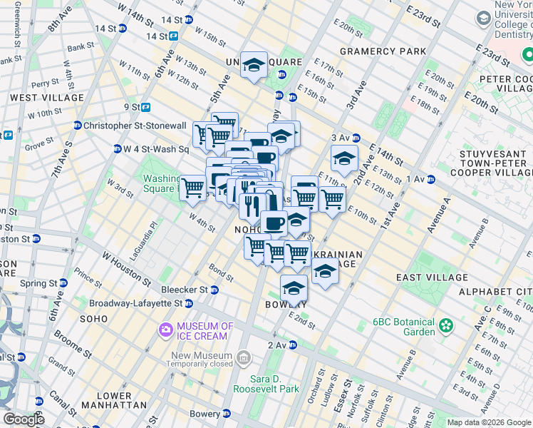 map of restaurants, bars, coffee shops, grocery stores, and more near in New York