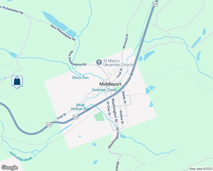 map of restaurants, bars, coffee shops, grocery stores, and more near 1 Main Street in Schuylkill Haven