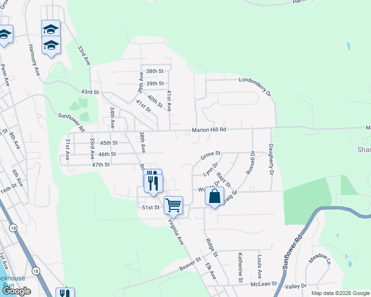 map of restaurants, bars, coffee shops, grocery stores, and more near 4116 South R 1022 in New Brighton