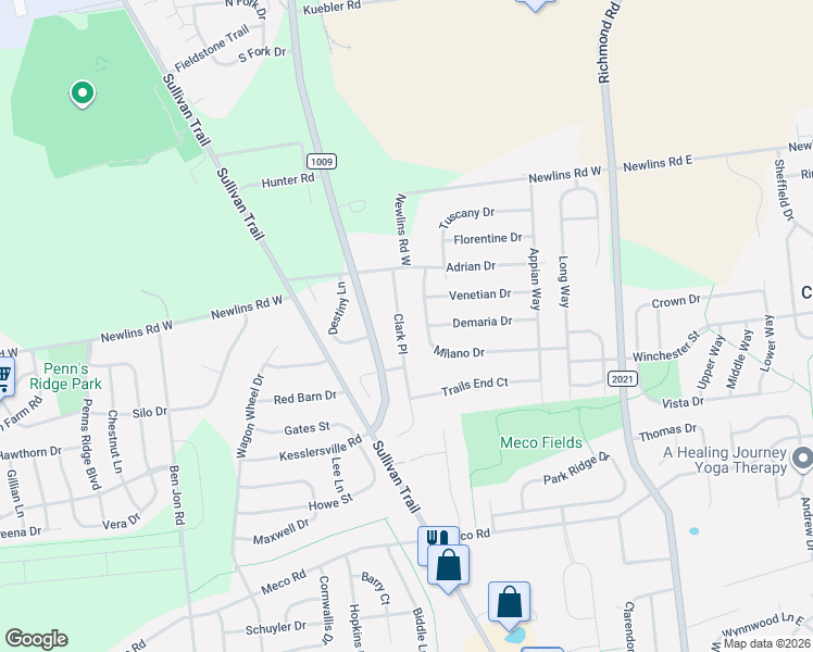 map of restaurants, bars, coffee shops, grocery stores, and more near 2748 Clark Place in Easton