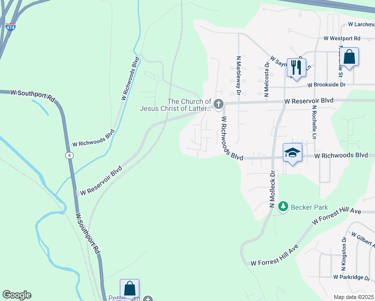 map of restaurants, bars, coffee shops, grocery stores, and more near 3824 Palmyra Court in Peoria